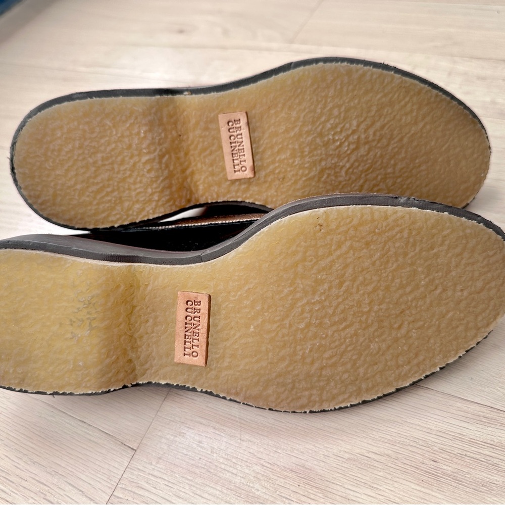 Brunello Cucinelli Women’s Oxford Shoes Black & Gold Size 37 Luxury Designer - Picture 4 of 11